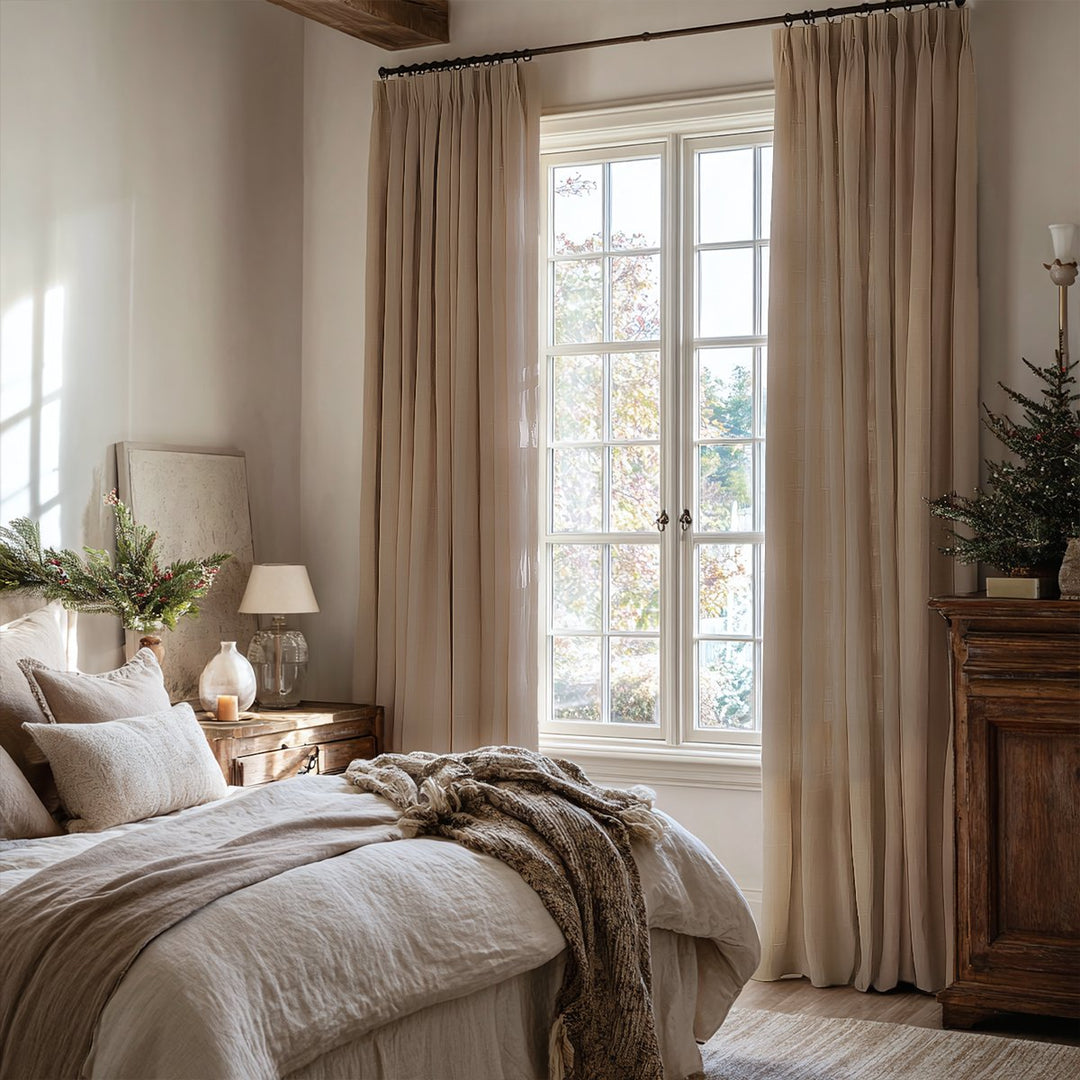 Thrum Linen Draped Living Room Blackout Curtains
