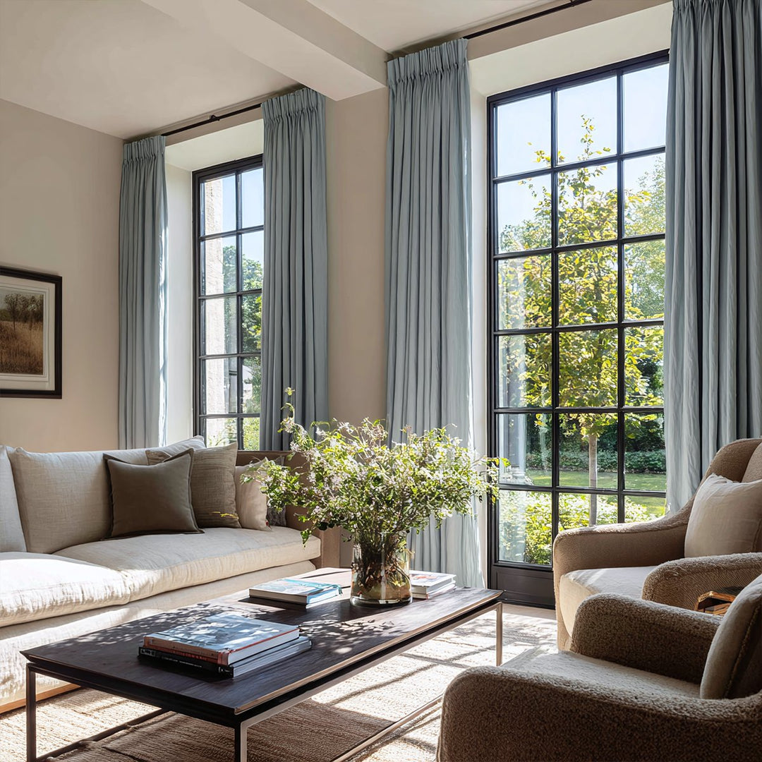 Burlap Linen Blend Blackout Pleated Curtains