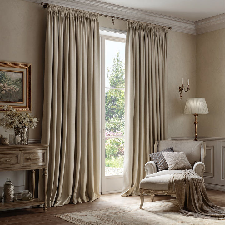 Linen Draped Living Room Blackout Curtains Soft Top