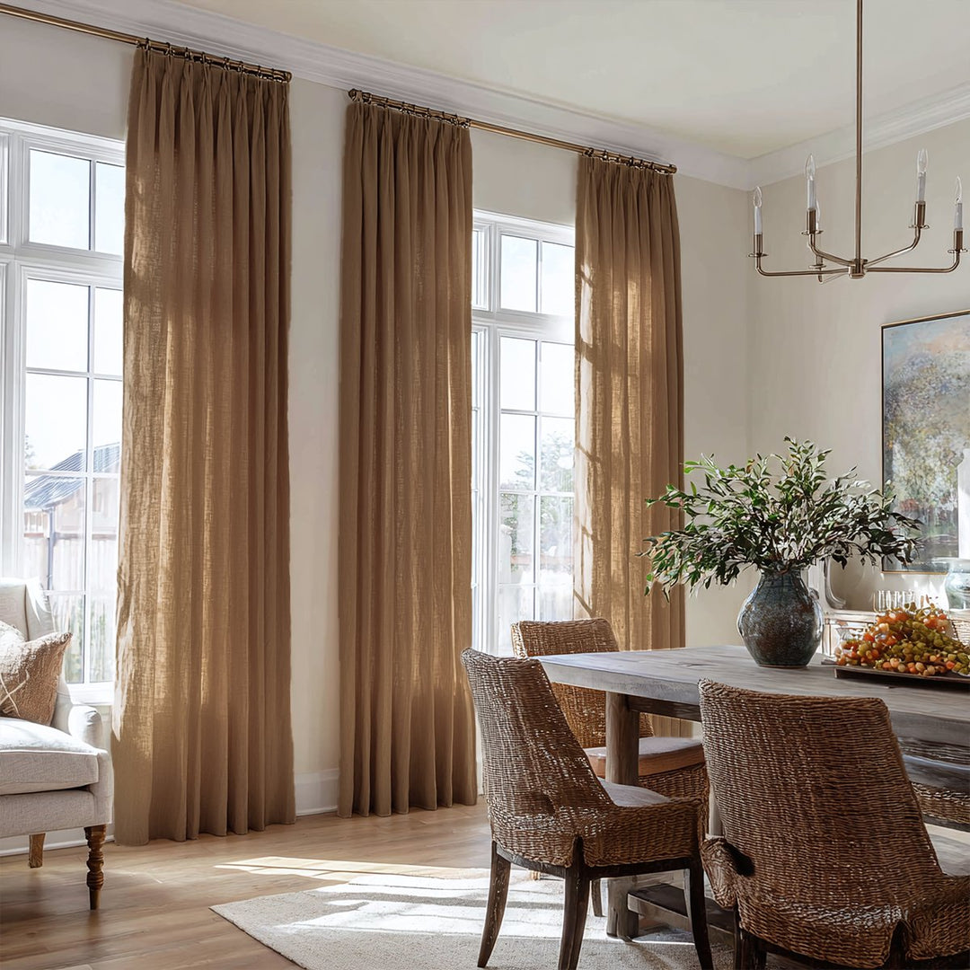 Cambric 100% Linen Sheer Breathable Blackout Pleated Curtains