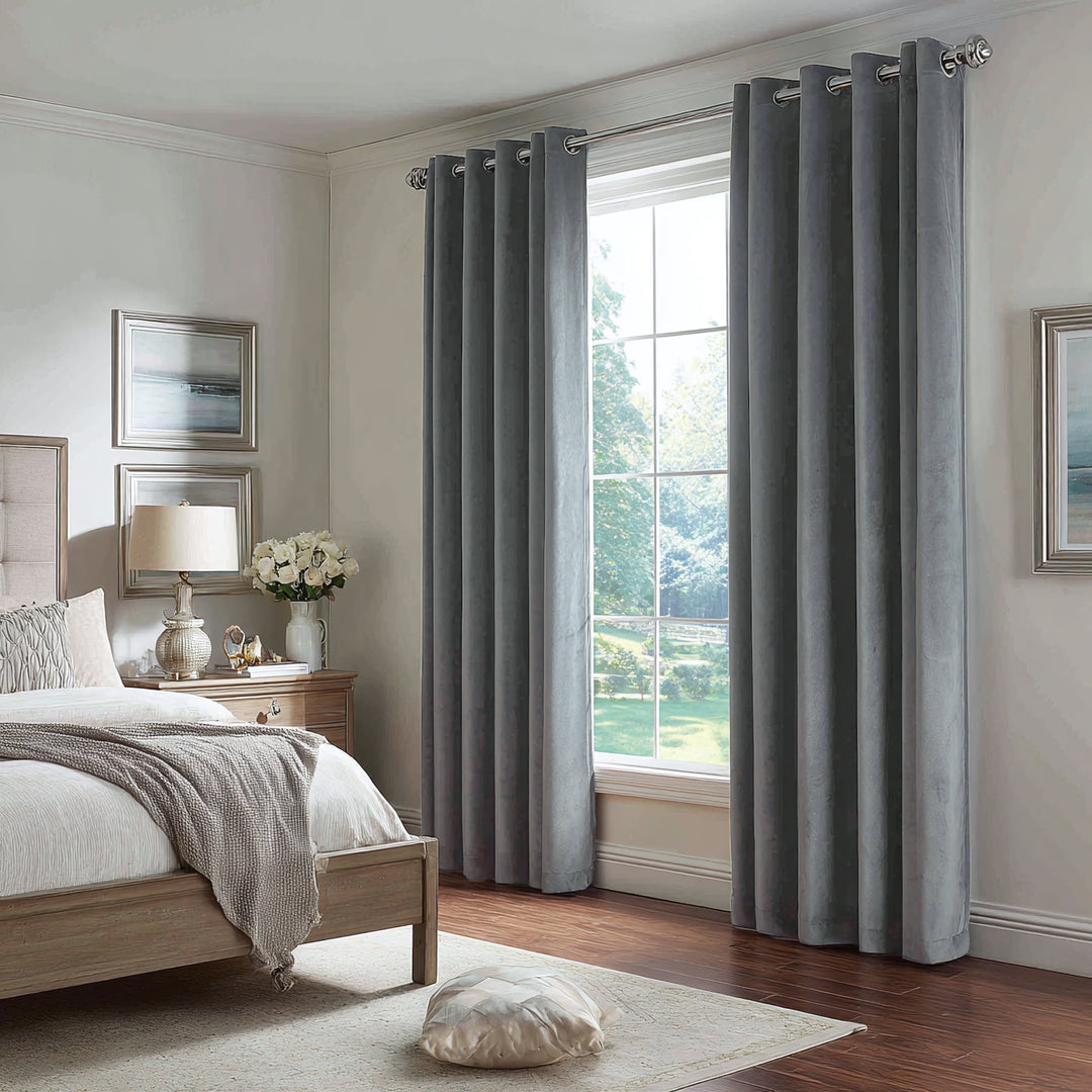 Nest Elegant Velvet Pleated Living Room Bedroom Curtains Grommet
