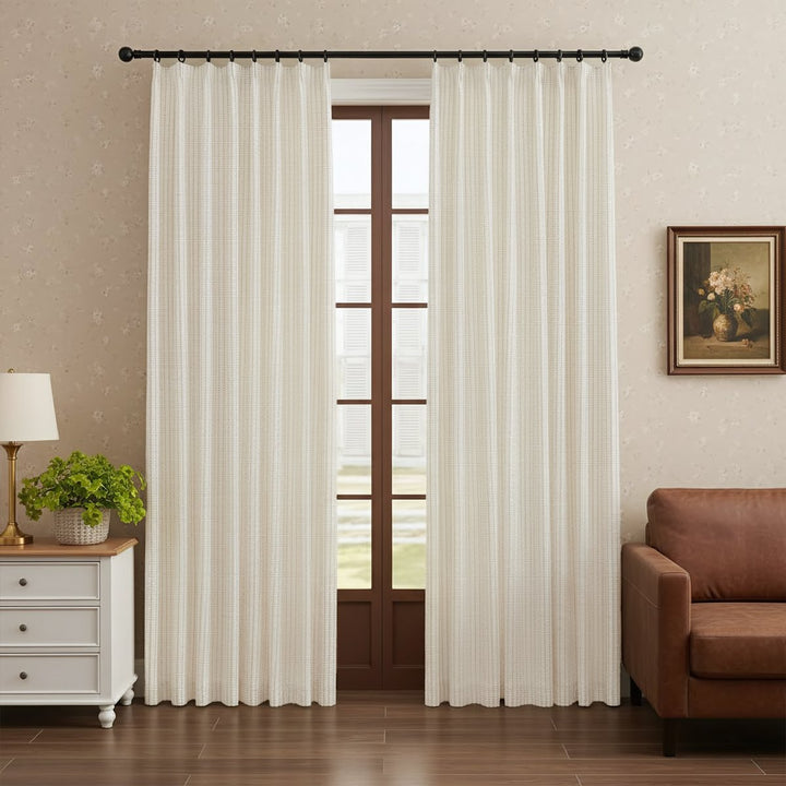 Rhythm Striped Woven Textured Linen Thermal Curtains