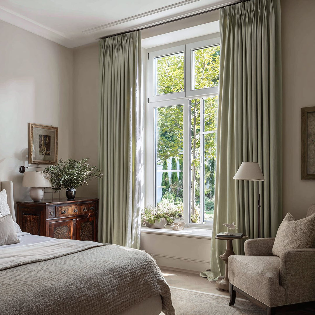 Veridian Heavyweight Cotton Drapery Blackout Pleated Thermal Curtains