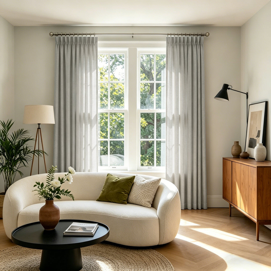 Elara Custom Pinch Pleat Linen Blend Open Weave Semi Sheer Curtains