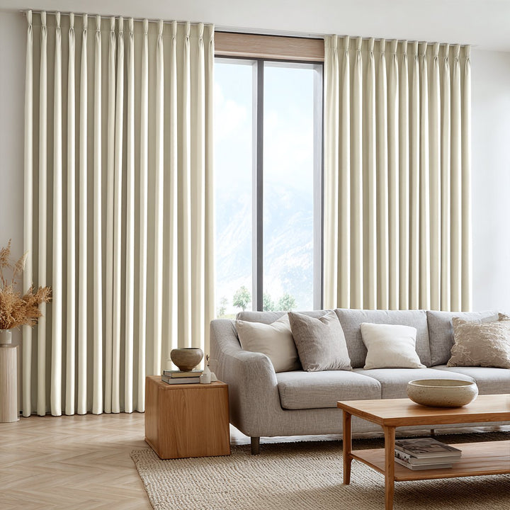 Thrum Linen Draped Living Room Blackout Curtains Soft Top