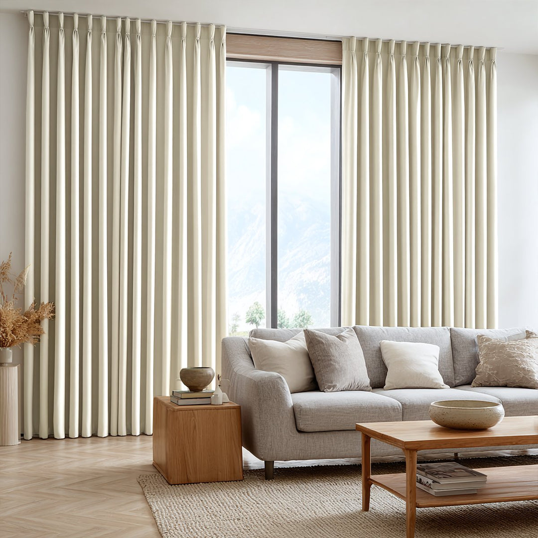 Linen Draped Living Room Blackout Curtains Soft Top