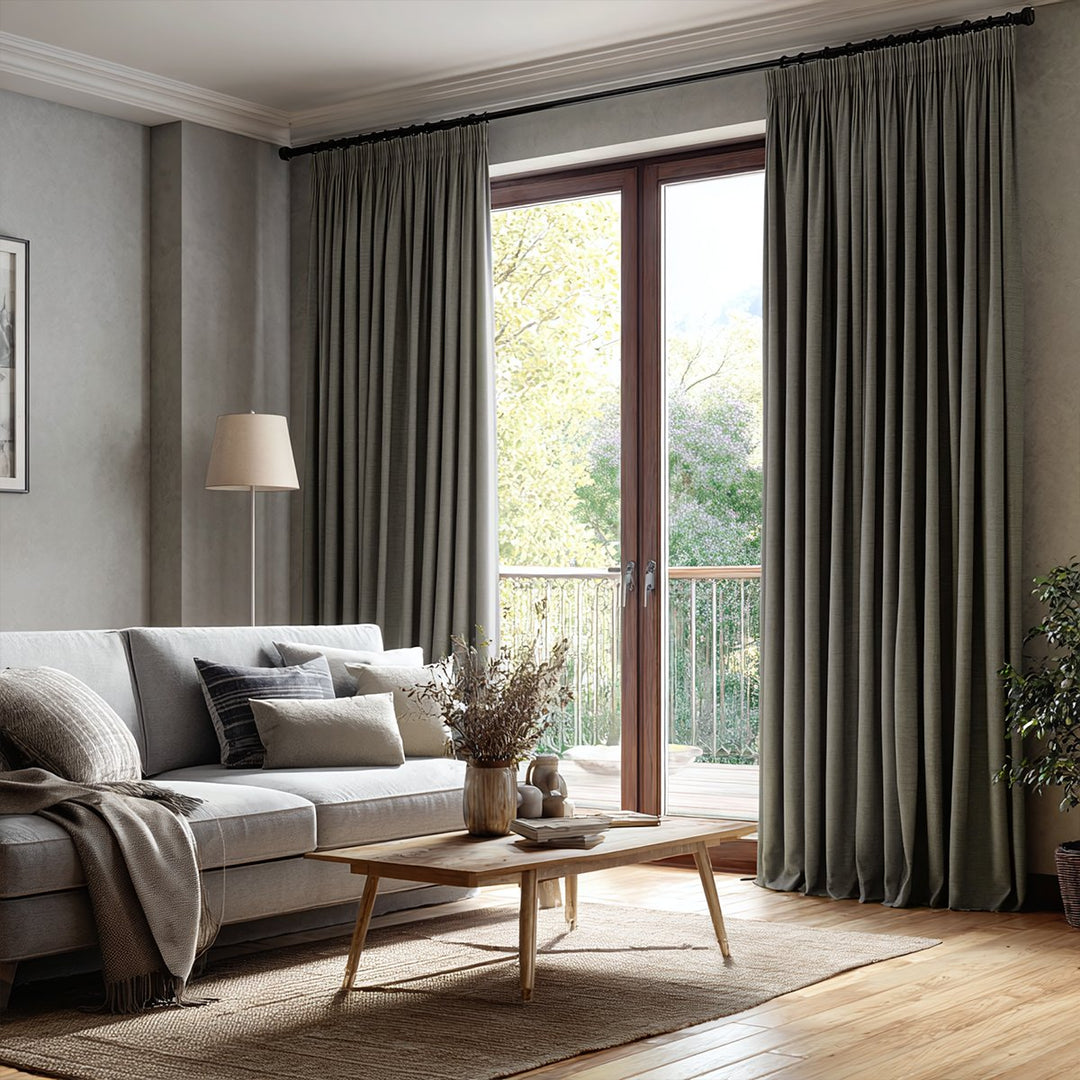 Relief Linen Texture Blackout Pleated Curtains