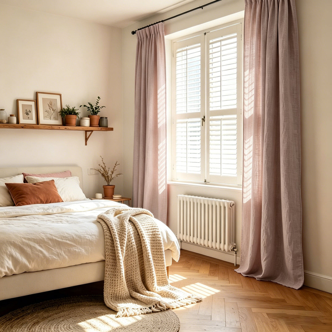 Elara Custom Pinch Pleat Linen Blend Open Weave Semi Sheer Curtains
