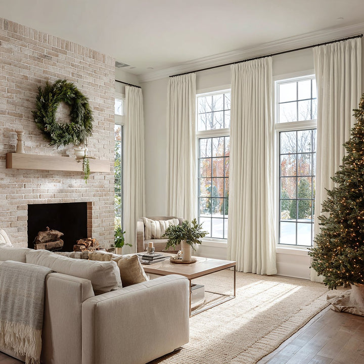 Thrum Linen Draped Living Room Blackout Curtains
