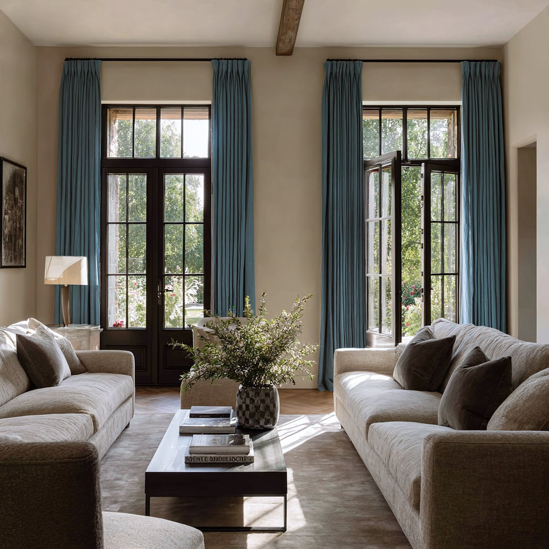 Solace Linen Solid Blackout Pleated Curtains