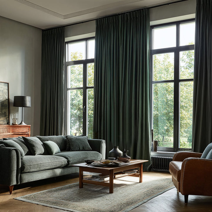 Cambric 100% Linen Sheer Breathable Blackout Pleated Curtains