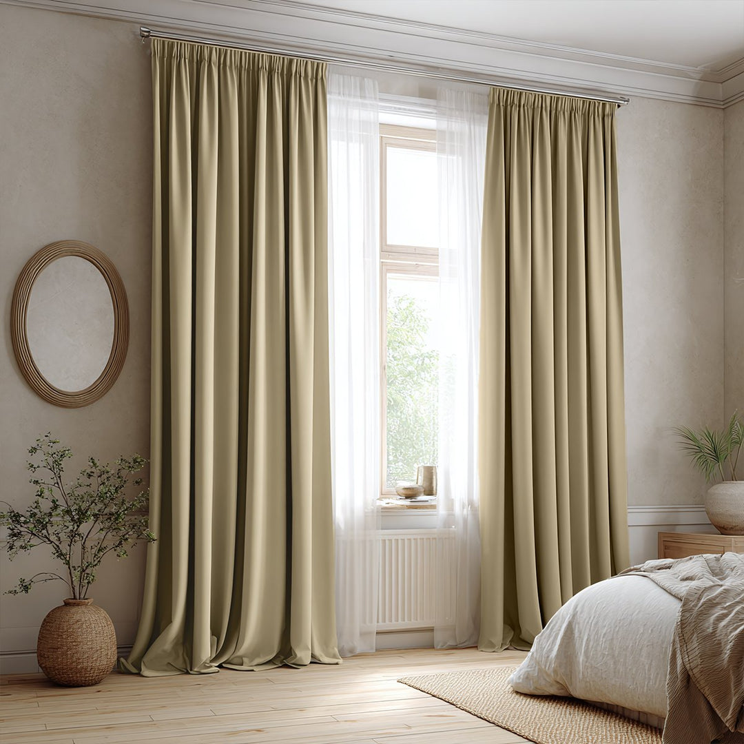 Linen Solid Blackout Pleated Curtains