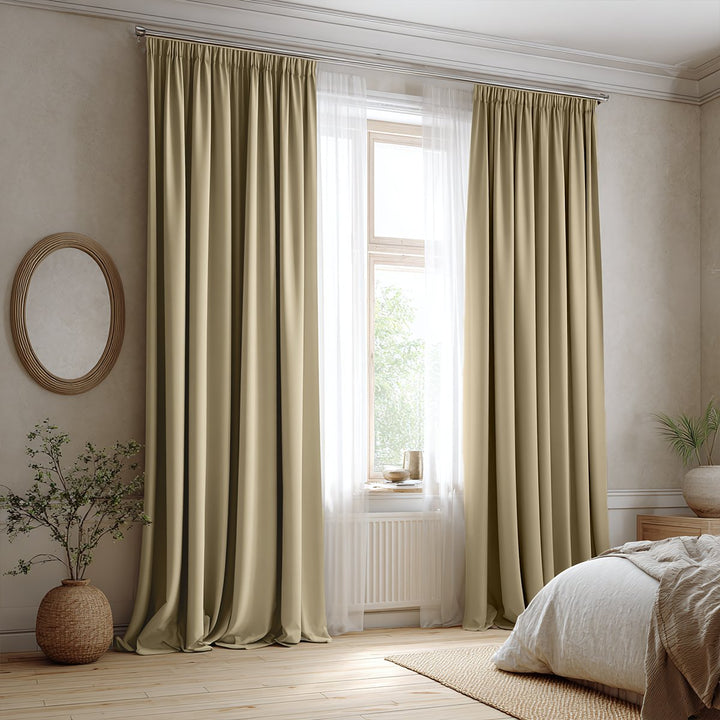 Linen Solid Blackout Pleated Curtains