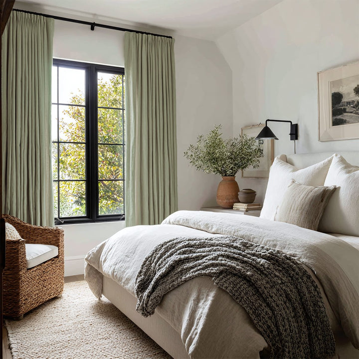 Thrum Linen Draped Living Room Blackout Curtains Soft Top