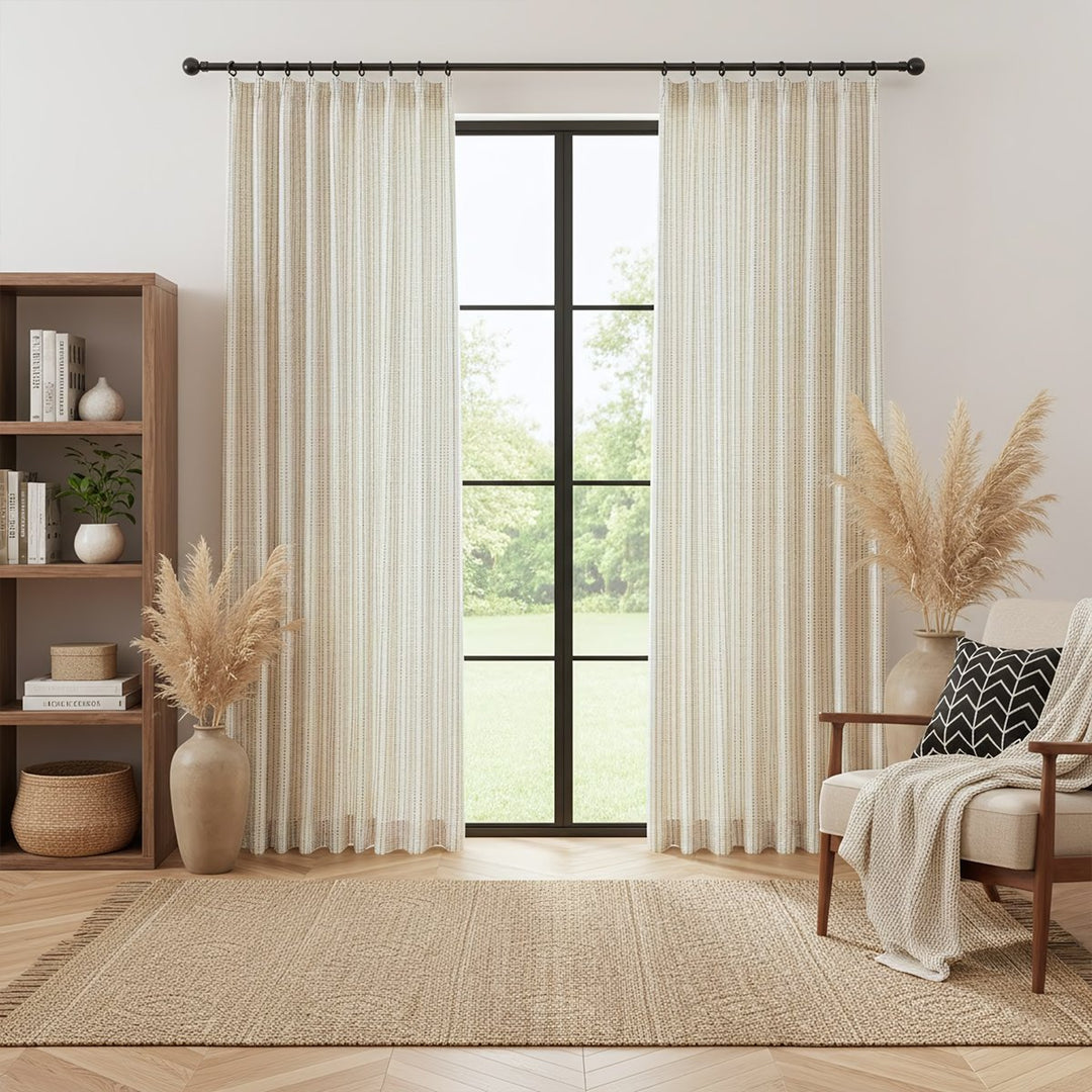 Rhythm Striped Woven Textured Linen Thermal Curtains