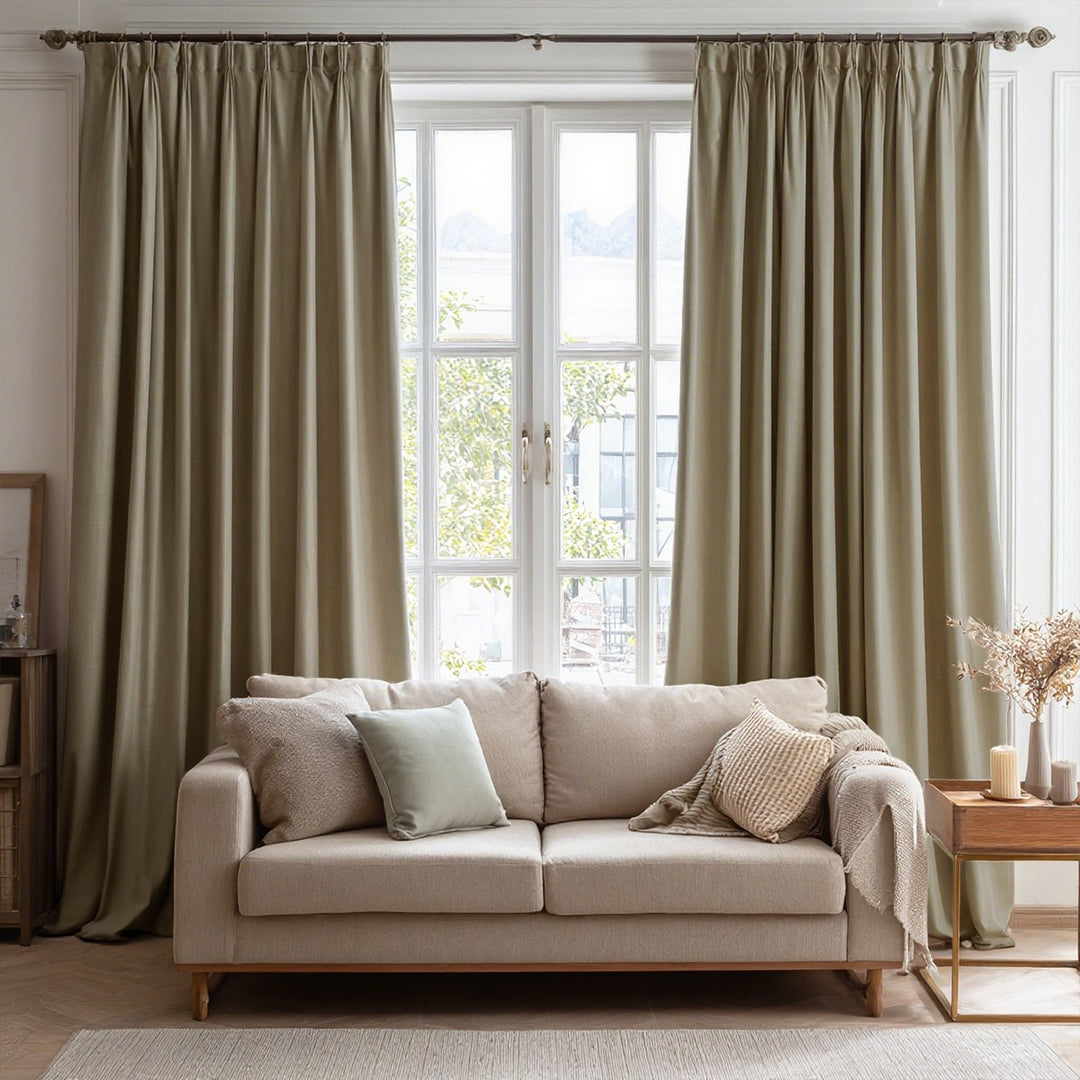 Veridian Heavyweight Cotton Drapery Blackout Pleated Thermal Curtains