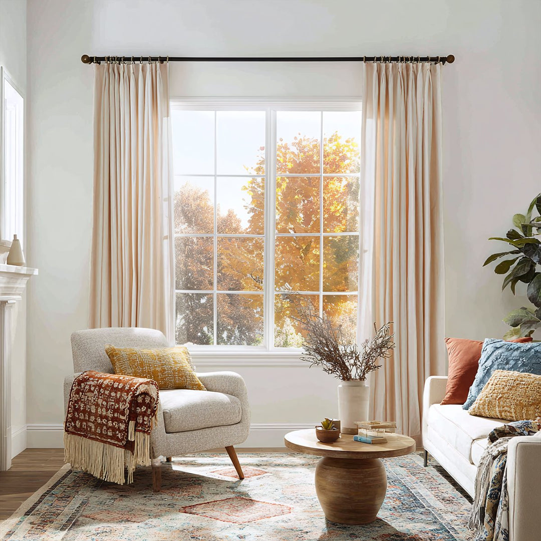 Thrum Linen Draped Living Room Blackout Curtains
