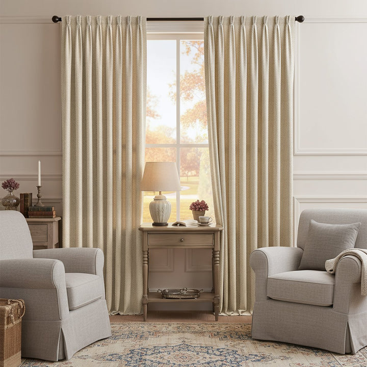 Weave Two-Tone Striped Linen Blackout Pleated Thermal Curtains