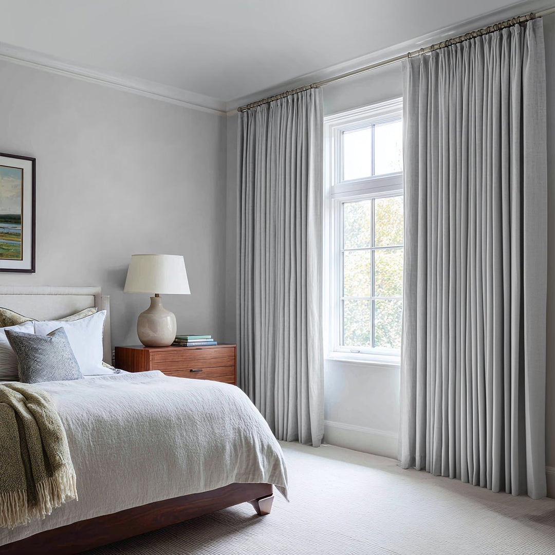 Eclipse 100% Blackout Linen Textured Pleated Curtains