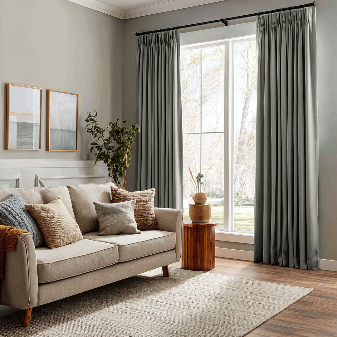 Veridian Heavyweight Cotton Drapery Blackout Pleated Thermal Curtains
