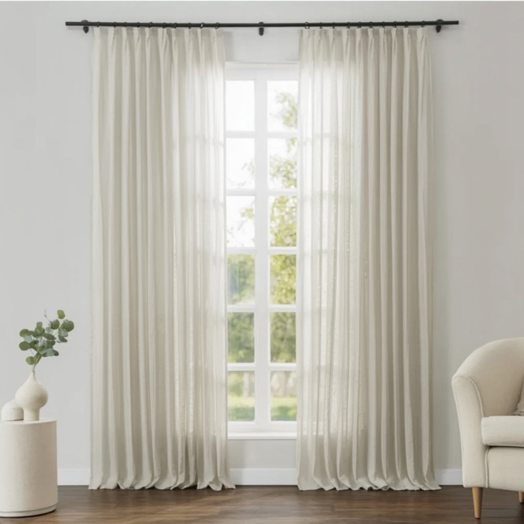 100% European Flax Linen Sheer Curtain Soft Pleated Style