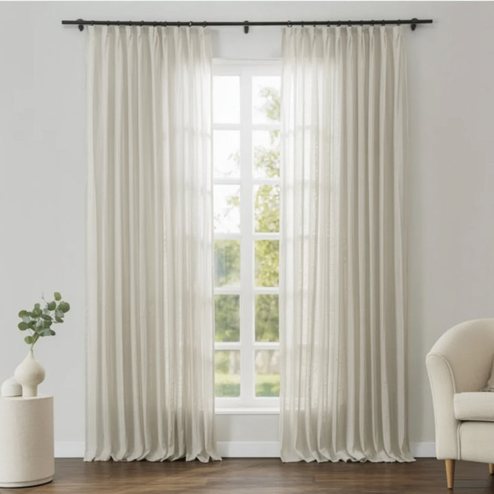 100% European Flax Linen Sheer Curtain Soft Pleated Style