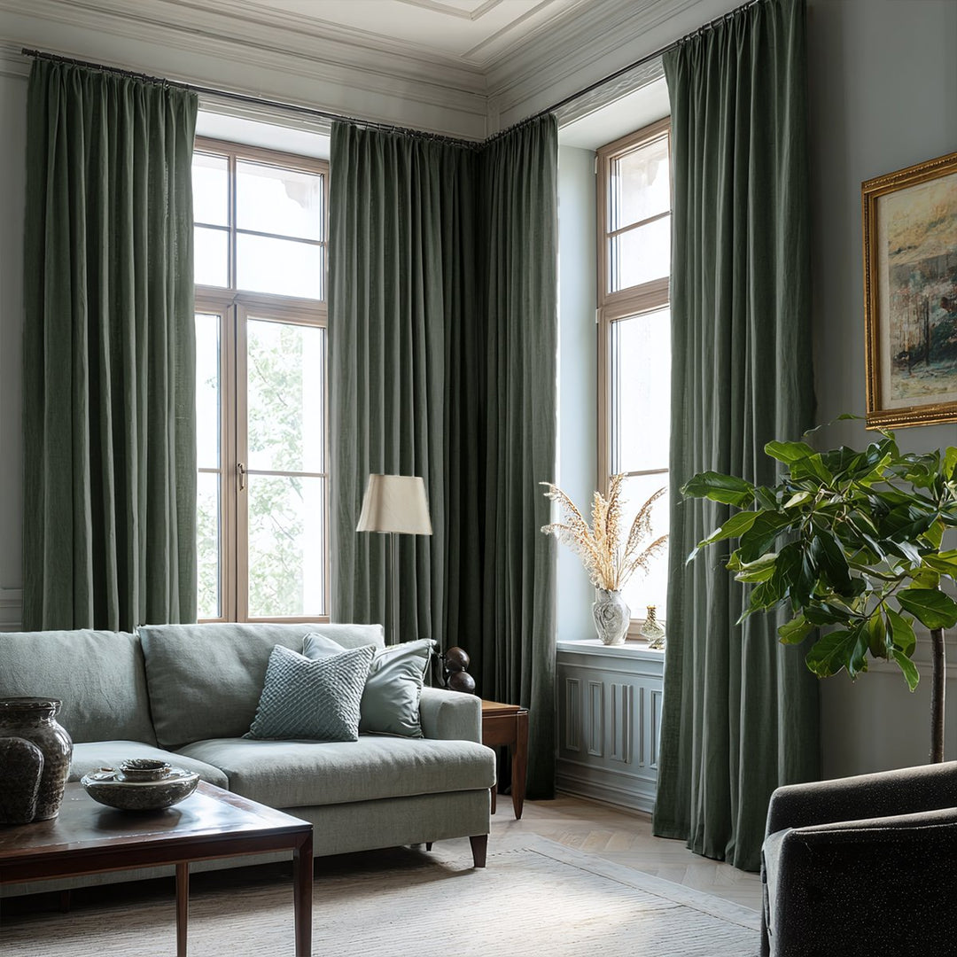 Cambric 100% Linen Sheer Breathable Blackout Pleated Curtains