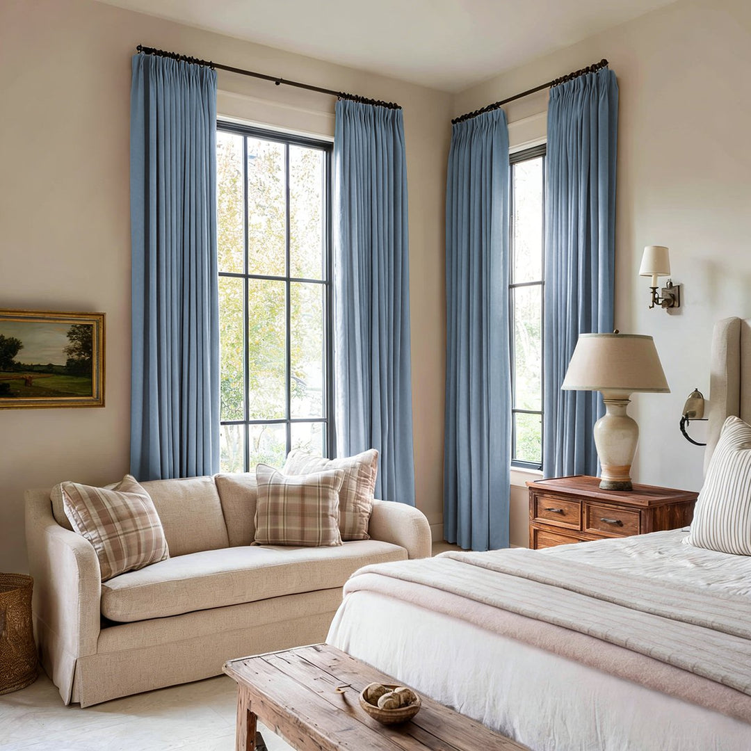 Eclipse 100% Blackout Linen Textured Pleated Curtains