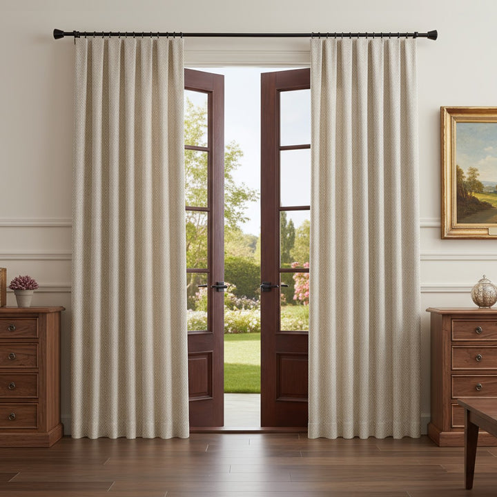 Weave Two-Tone Striped Linen Blackout Pleated Thermal Curtains