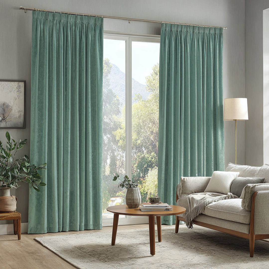 Hue Velvet Blackout Noiseproof Pleated Thermal Curtains