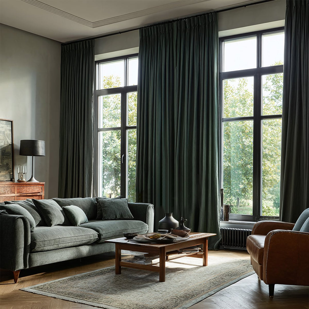 100% Linen Sheer Breathable Blackout Pleated Curtains