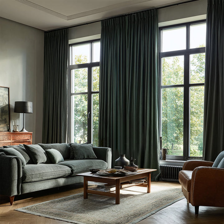 100% Linen Sheer Breathable Blackout Pleated Curtains