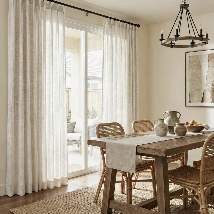 Custom Fusion Linen Cotton Blend Curtains Thermal Insulated Drapes for Living Room Dining Room Made to Measure Window Treatments