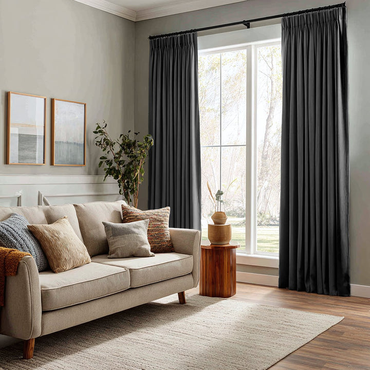 Veridian Heavyweight Cotton Drapery Blackout Pleated Thermal Curtains