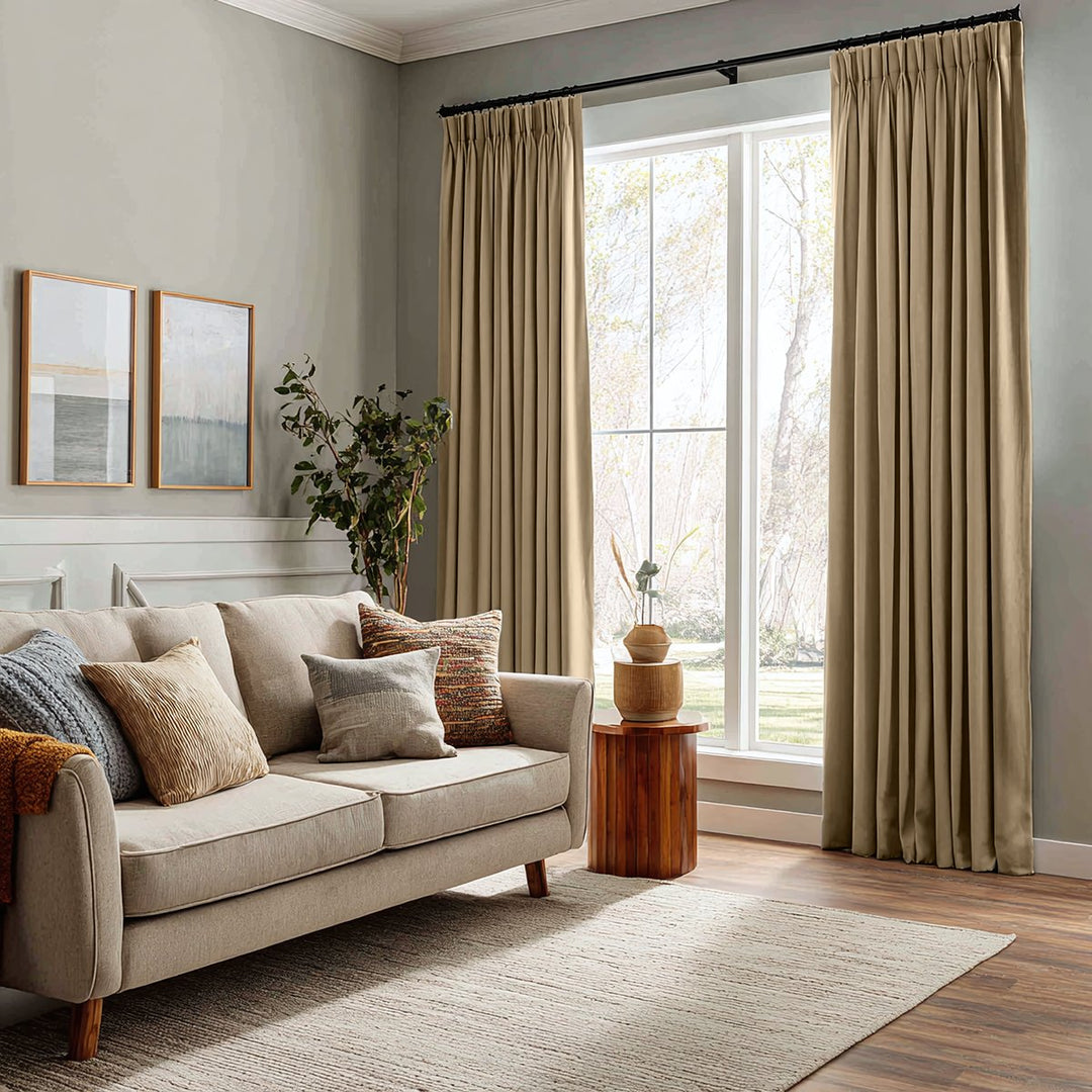 Veridian Heavyweight Cotton Drapery Blackout Pleated Thermal Curtains