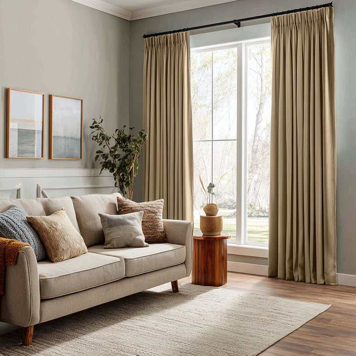 Veridian Heavyweight Cotton Drapery Blackout Pleated Thermal Curtains
