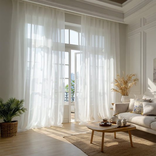 White Sheer Tulle Bedroom Curtains Soft Top