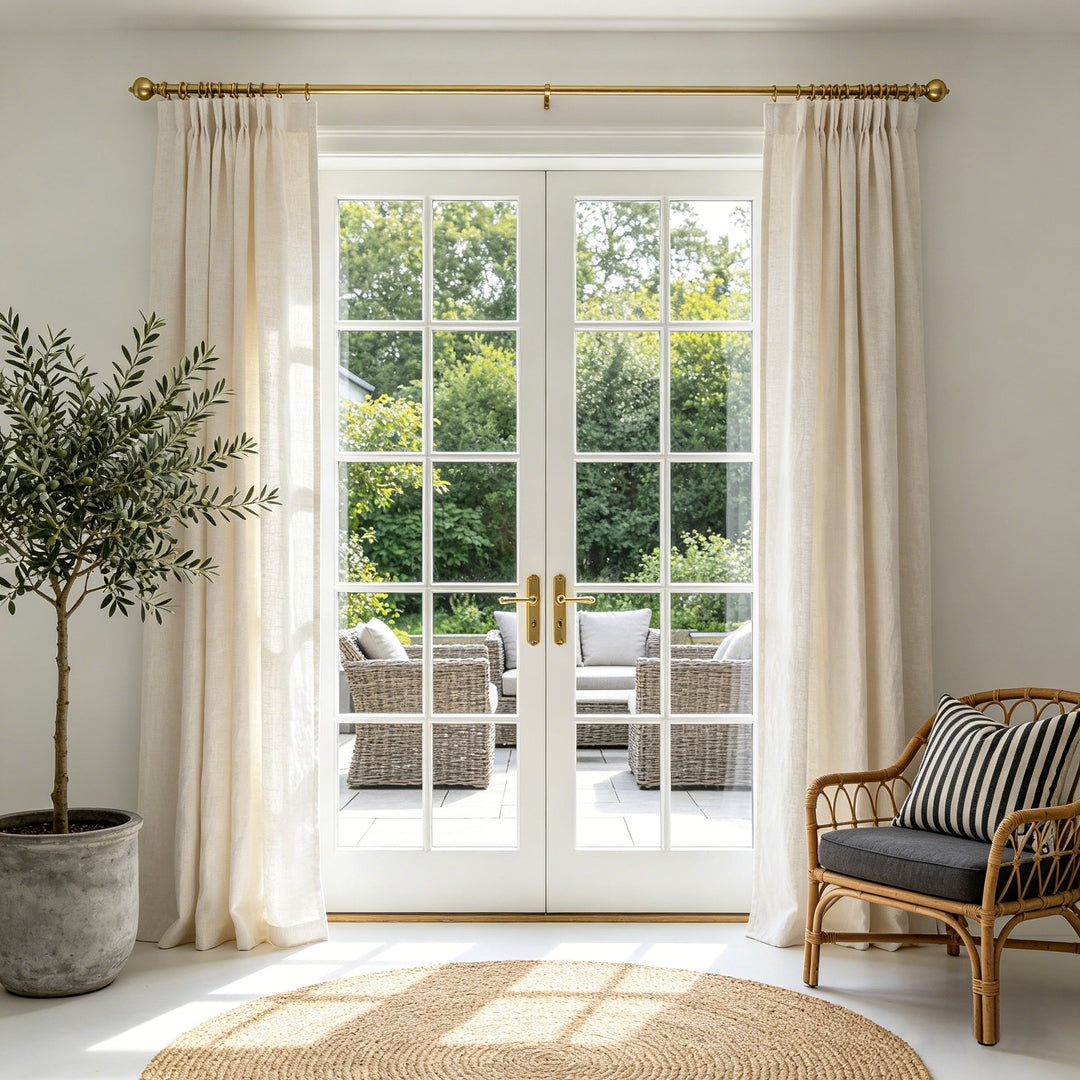 Elara Custom Pinch Pleat Linen Blend Open Weave Semi Sheer Curtains