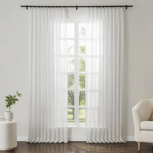 100% European Flax Linen Sheer Curtain Soft Pleated Style