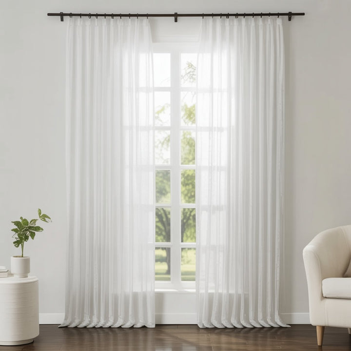100% European Flax Linen Sheer Curtain Soft Pleated Style