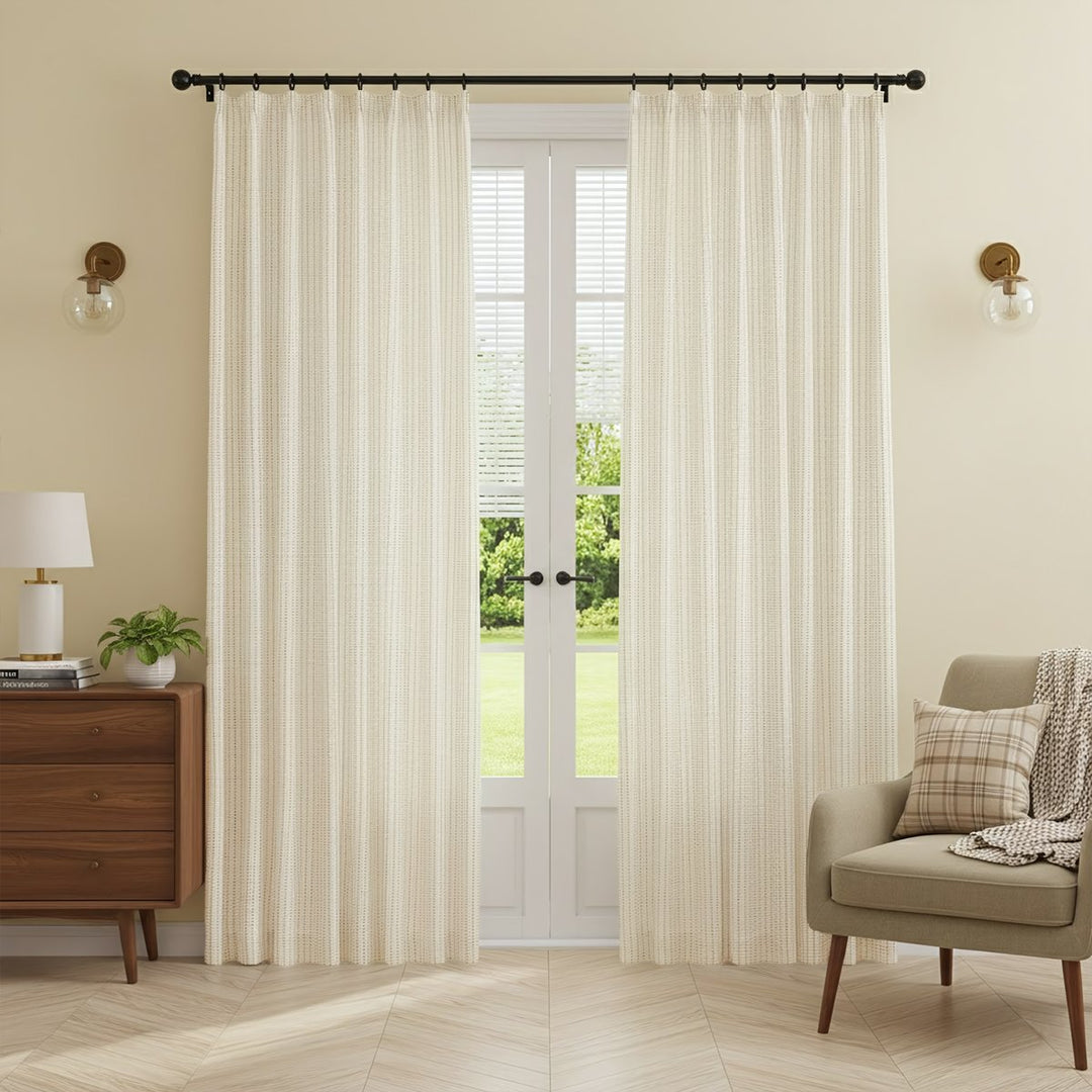 Rhythm Striped Woven Textured Linen Thermal Curtains