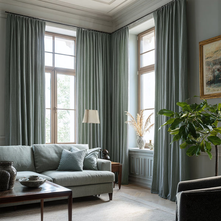 100% Linen Sheer Breathable Blackout Pleated Curtains