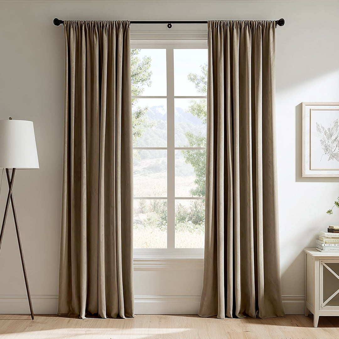 Linen Draped Living Room Blackout Curtains Soft Top