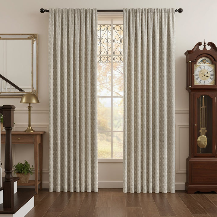 Weave Two-Tone Striped Linen Blackout Pleated Thermal Curtains