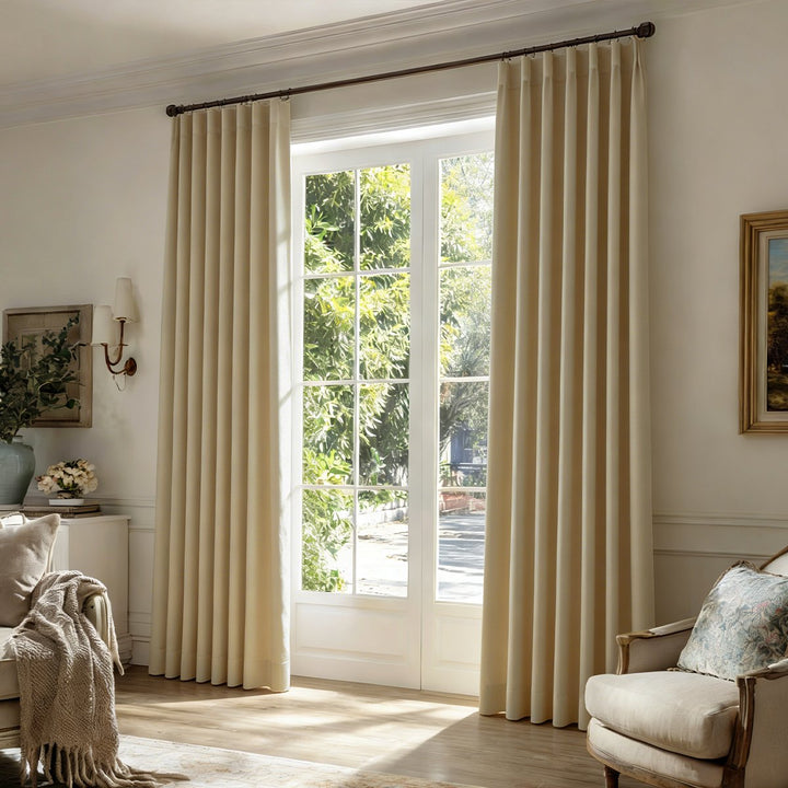 Solace Linen Solid Blackout Pleated Curtains