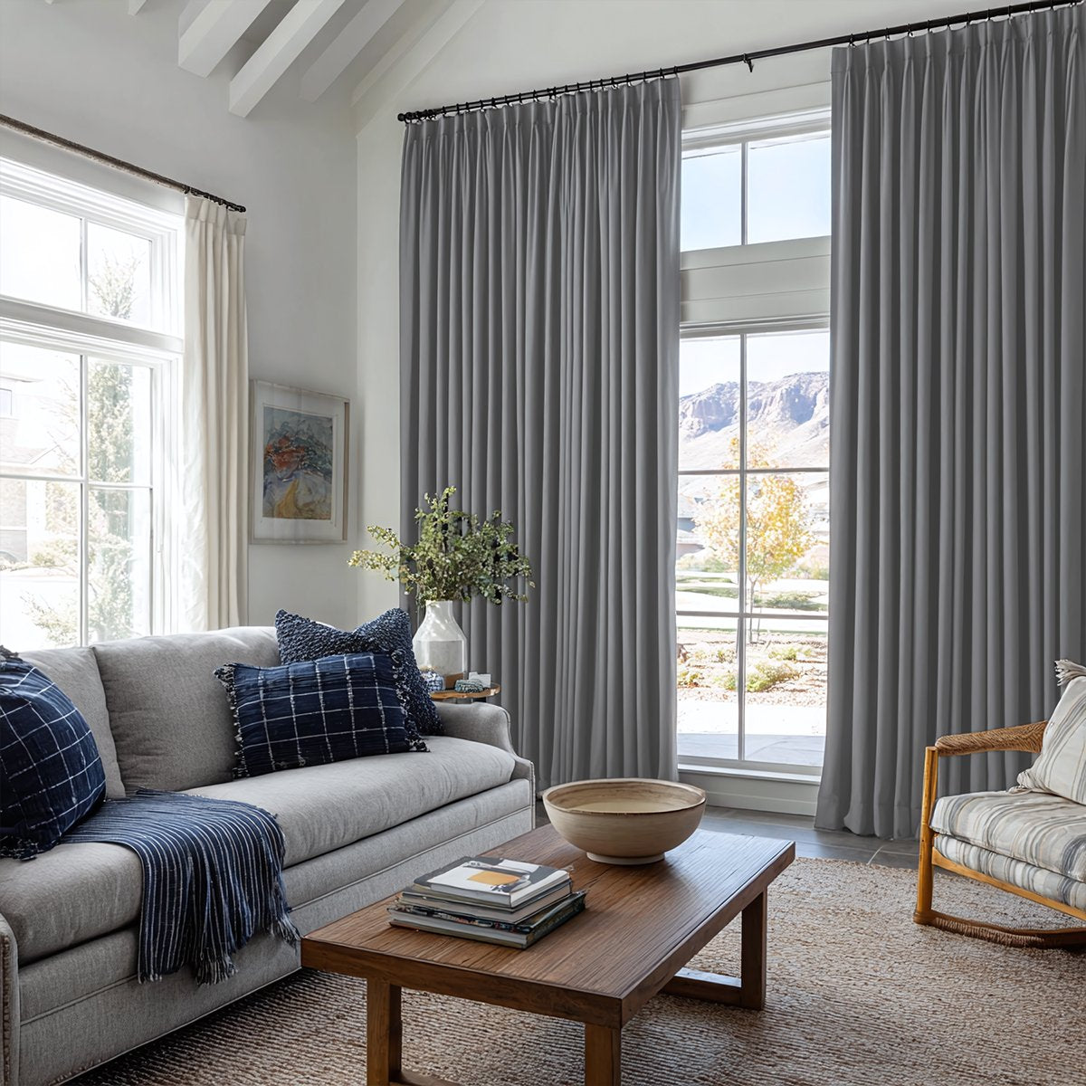 Linen pleated living room breathable blackout curtains