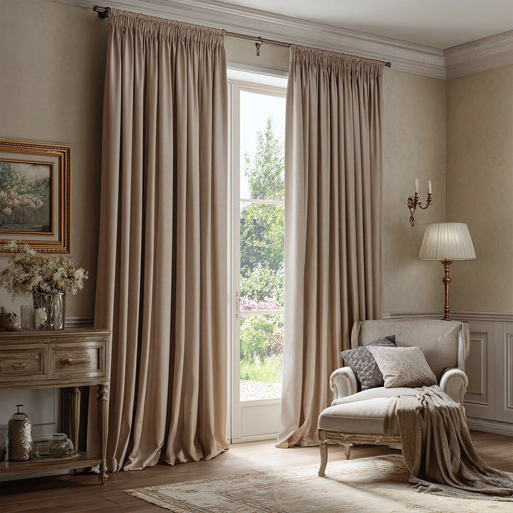 Thrum Linen Draped Living Room Blackout Curtains Soft Top