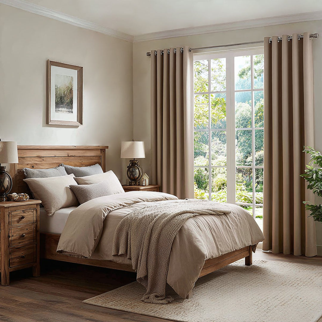 Thrum Linen Draped Living Room Blackout Curtains Grommet