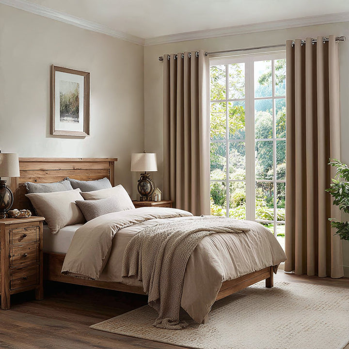 Thrum Linen Draped Living Room Blackout Curtains Grommet