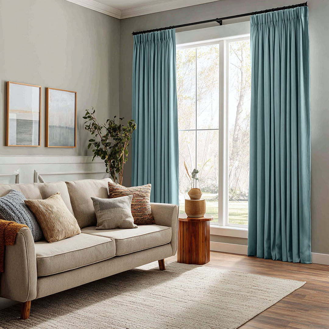 Veridian Heavyweight Cotton Drapery Blackout Pleated Thermal Curtains